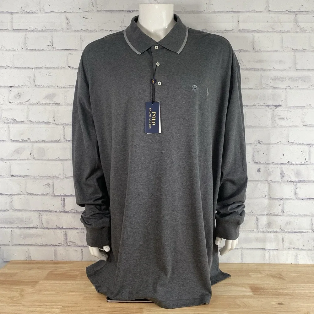 Polo Ralph Lauren Shirt Men's 4XB Big Polo Long Sleeve Pony Gray Rugby NWT